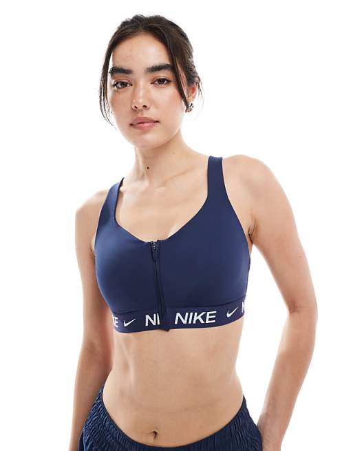 Nike Training Indy high support front zip sports bra in navy