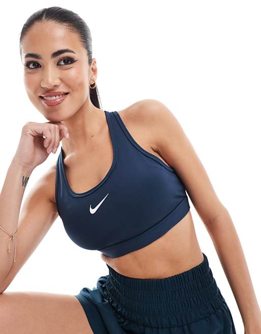 Nike Training Swoosh Medium Support Sports Bra In Navy