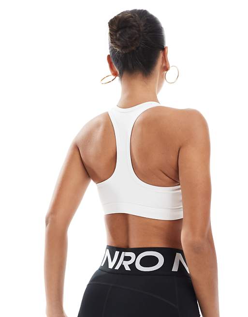 Nike Training Swoosh Medium Support Sports Bra In White