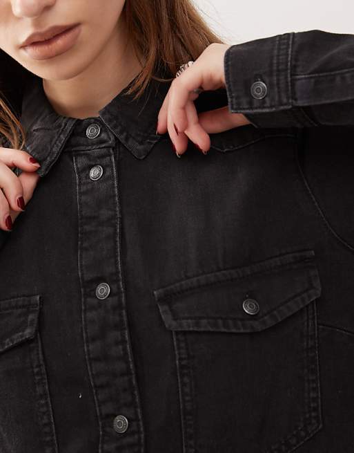 Noisy May Long Sleeve Denim Dress In Black