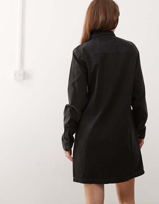 Noisy May Long Sleeve Denim Dress In Black