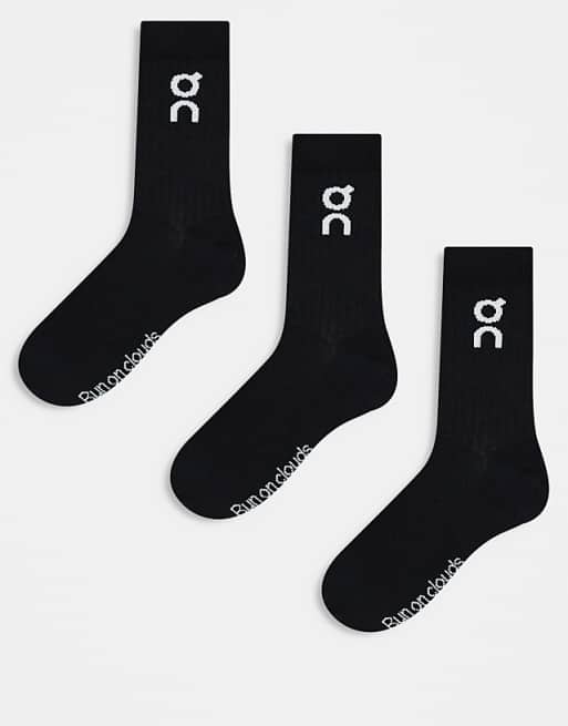 ON 3 pack logo high socks in black