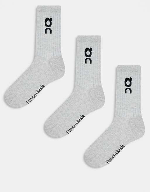 ON 3 pack logo high socks in grey