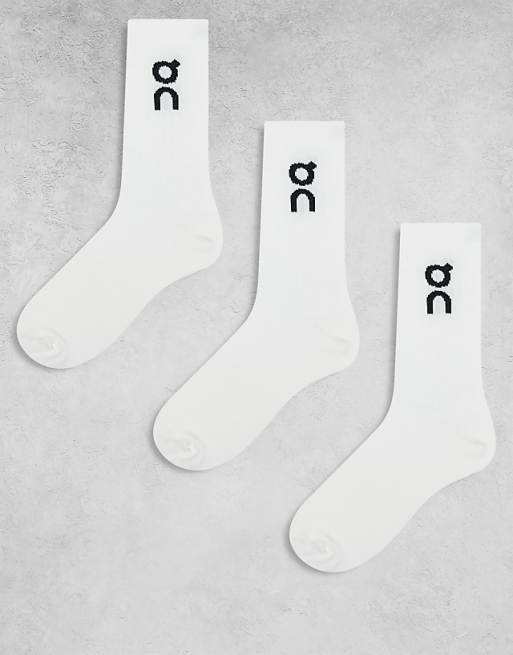 ON 3 pack logo high socks in white