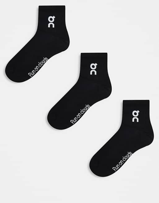 ON 3 pack logo mid socks in black