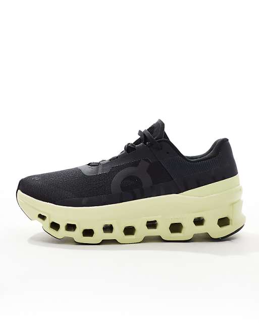 ON Cloudmonster Running Trainers In Black And Lime Green