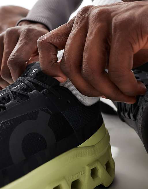 ON Cloudmonster Running Trainers In Black And Lime Green