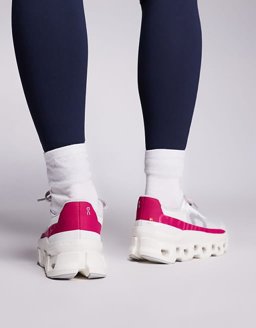 ON Cloudmonster Running Trainers In White And Pink