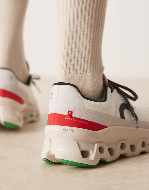 ON Cloudmonster Running Trainers In White And Red