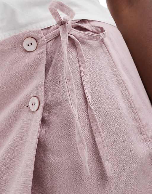 ONLY Linen Mix Asymmetric Mini Skirt In Pink
