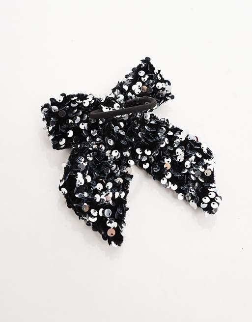 ONLY Sequin Bow Hair Tie In Black
