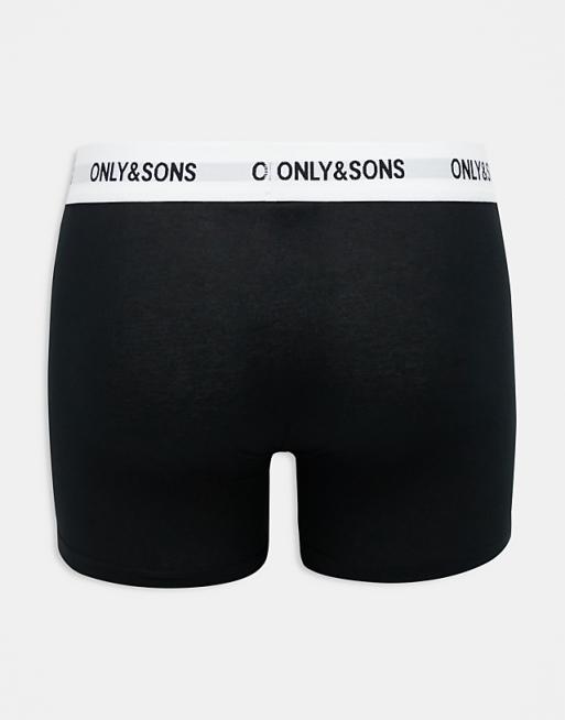 ONLY & SONS 3 Pack Trunks In Black With White Logo Waistband