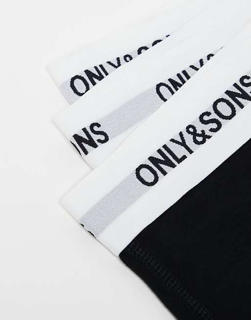 ONLY & SONS 3 Pack Trunks In Black With White Logo Waistband