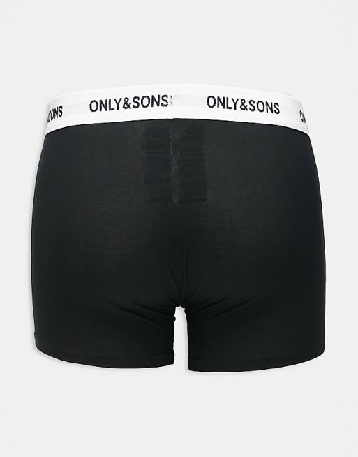 ONLY & SONS 5 Pack Trunks In Black With White Logo Waistband
