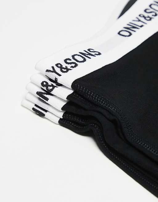 ONLY & SONS 5 Pack Trunks In Black With White Logo Waistband