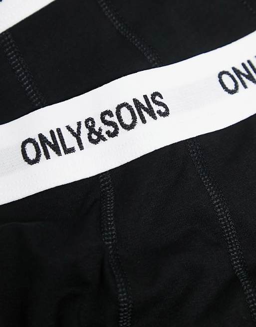 ONLY & SONS 5 Pack Trunks In Black With White Logo Waistband
