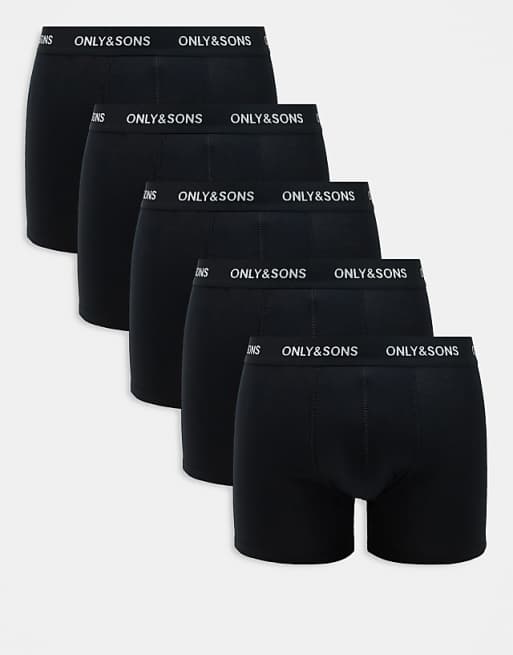 ONLY & SONS 5 pack trunks in solid black