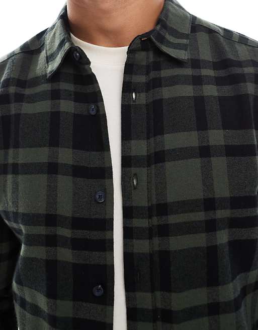 ONLY & SONS Check Shirt In Dark Khaki And Black