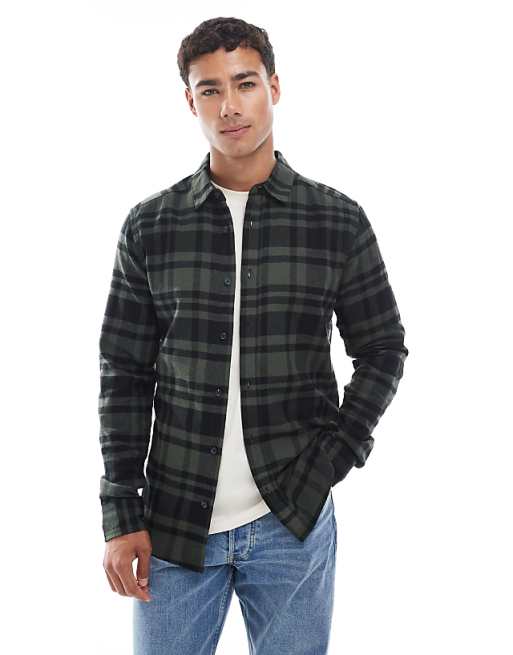 ONLY & SONS check shirt in dark khaki and black