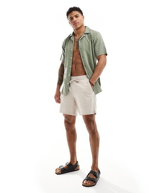 ONLY & SONS Linen Mix Revere Collar Shirt In Sage Green