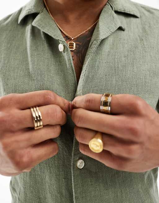 ONLY & SONS Linen Mix Revere Collar Shirt In Sage Green