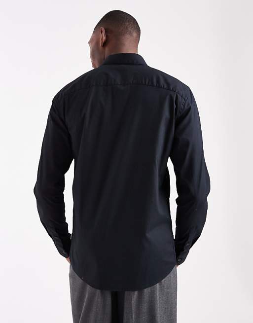 ONLY & SONS Slim Fit Stretch Poplin Shirt In Black