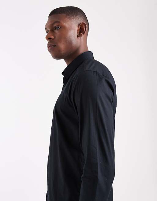 ONLY & SONS Slim Fit Stretch Poplin Shirt In Black