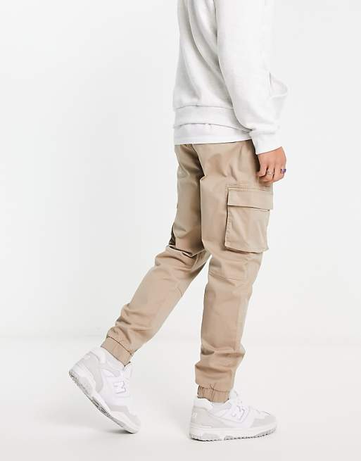 ONLY & SONS Tapered Fit Cuffed Cargo Trousers In Stone