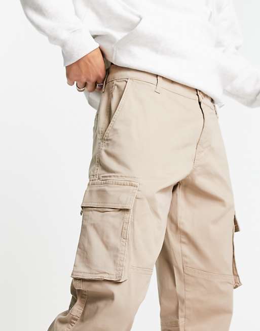 ONLY & SONS Tapered Fit Cuffed Cargo Trousers In Stone