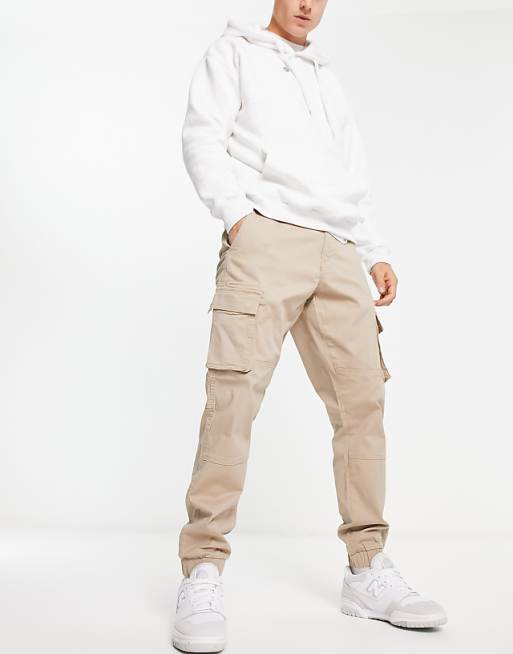 ONLY & SONS Tapered Fit Cuffed Cargo Trousers In Stone