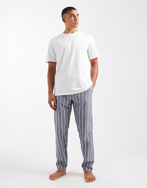 ONLY & SONS trousers & t-shirt pyjama set in white & grey stripe