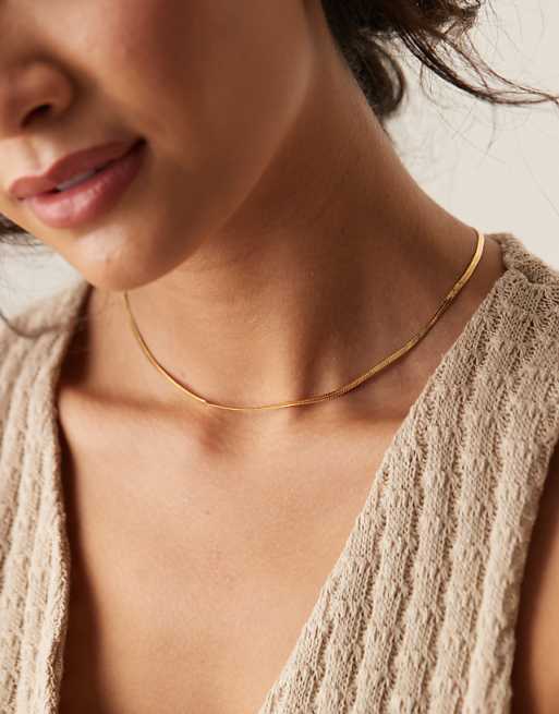 Orelia flat snake chain necklace in 18k gold plated