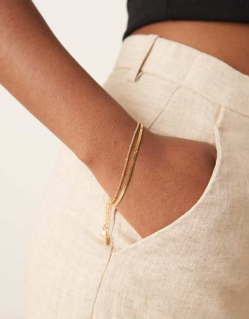 Orelia pack of 2 satellite and curb chain bracelets in 18k gold plated