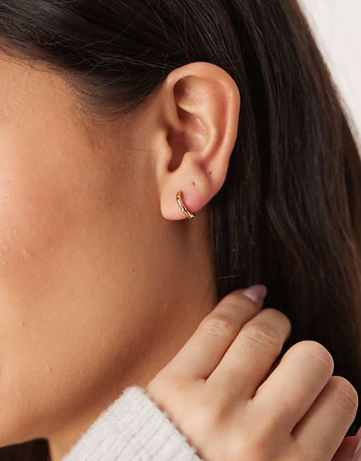 Orelia polished molten micro hoop earrings in 18k gold plated