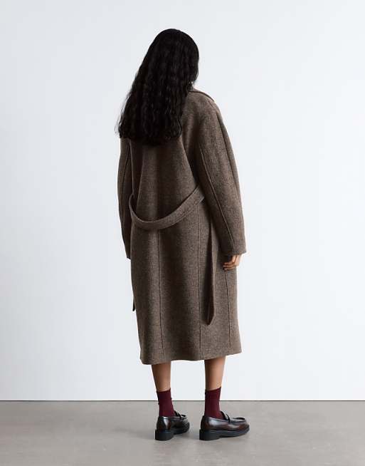 & Other Stories Belted Wool Coat In Mole Brown