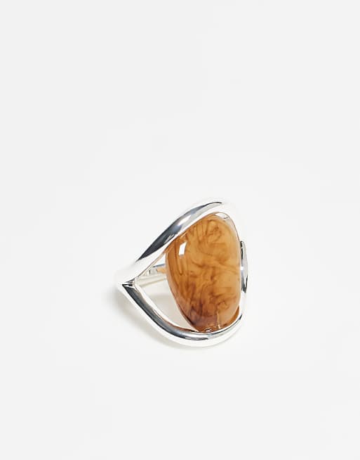 & Other Stories brown stone swirl ring in silver