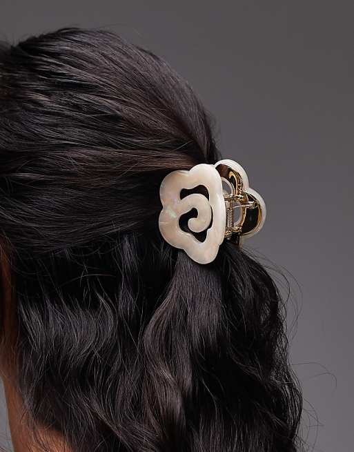 & Other Stories flower swirl marble hair claw clip in white