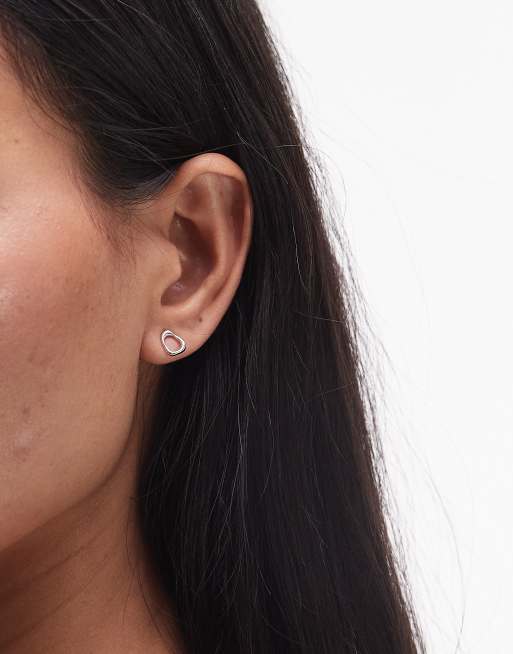 & Other Stories Rectangle Textured Asymmetric Small Stud Earrings In Silver