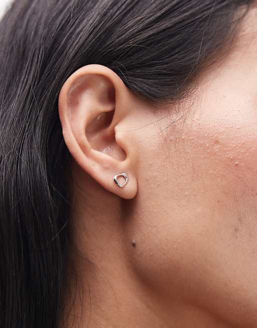 & Other Stories rectangle textured asymmetric small stud earrings in silver