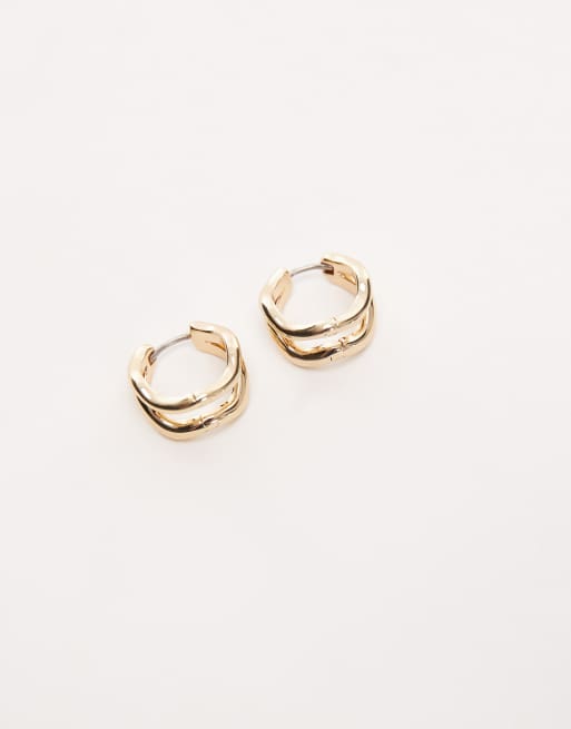 & Other Stories Small Double Hoop Wave Textured Earrings In Gold