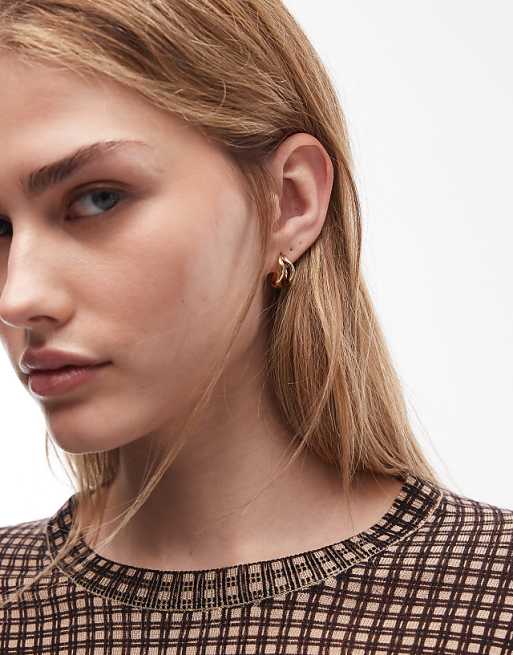 & Other Stories small double hoop wave textured earrings in gold