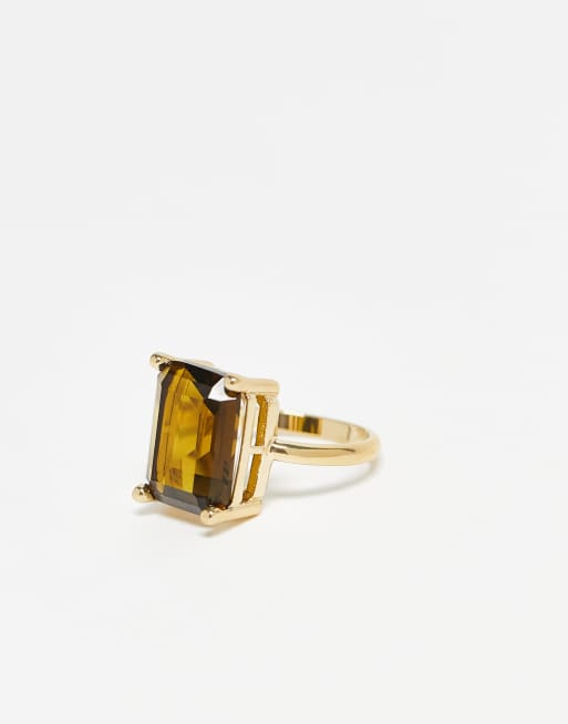 & Other Stories Square Brown Gem Ring In Gold