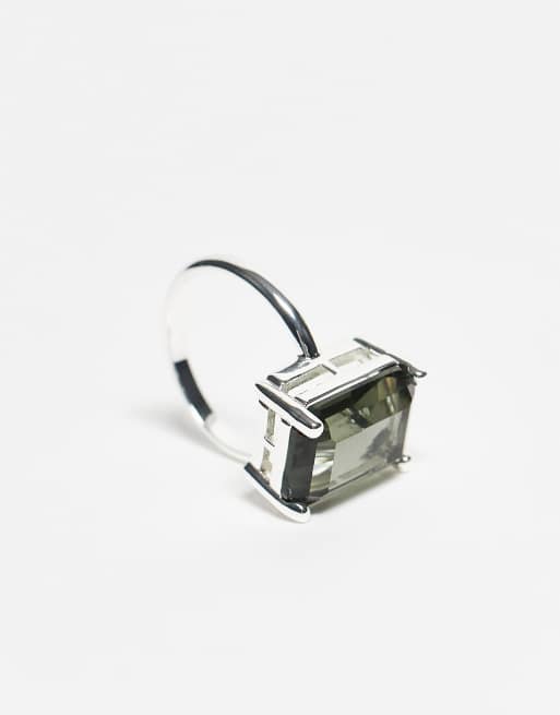 & Other Stories Square Green Gem Ring In Silver