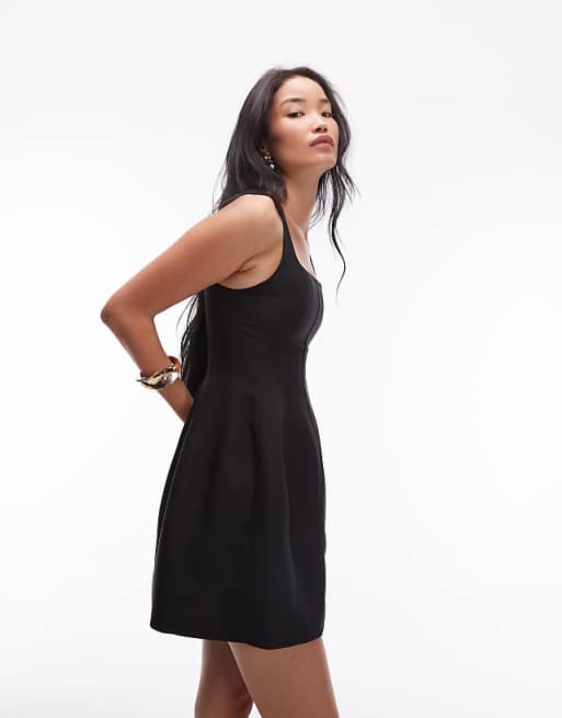 & Other Stories Square Neck Mini Dress With Full Hem In Black