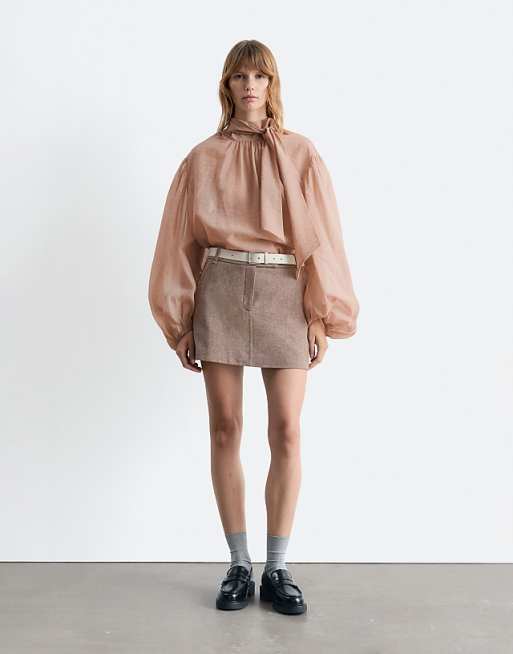 & Other Stories Wool Mini Skirt In Brown Herringbone Check