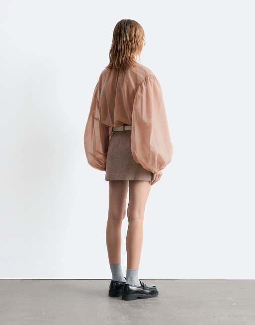 & Other Stories Wool Mini Skirt In Brown Herringbone Check