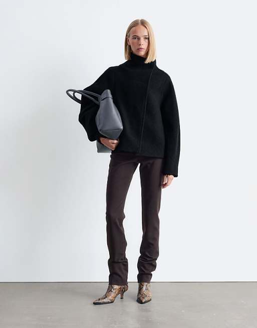 & Other Stories Wool Mock Neck Short Jacket In Black