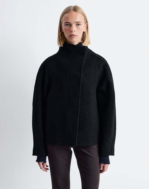 & Other Stories wool mock neck short jacket in black