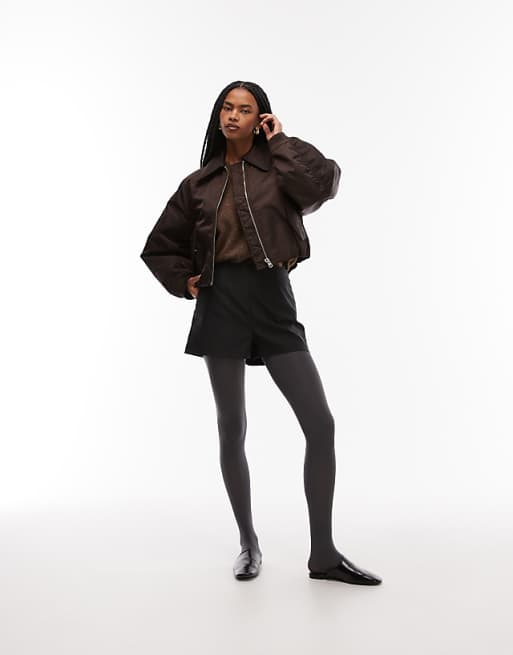 & Other Stories zip front bomber jacket with padded collar in dark brown