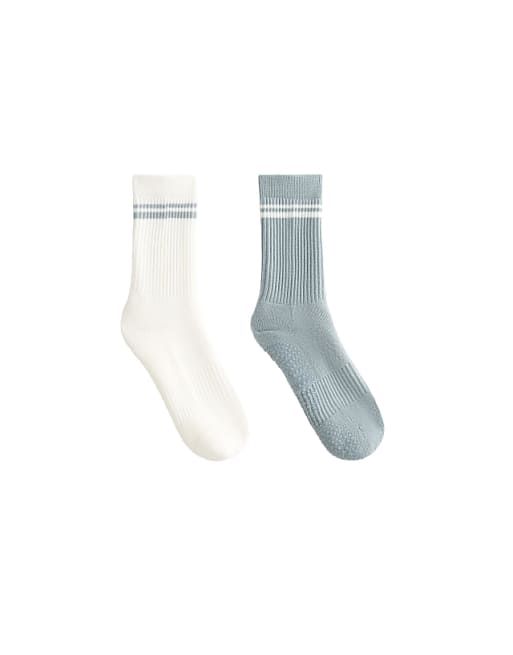 OYSHO 2 pairs of classic yoga and pilates cotton blend socks in washed grey-blue